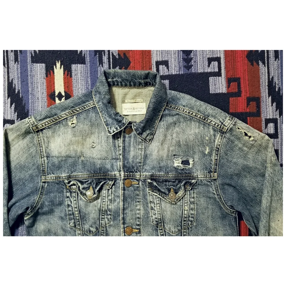 RALPH LAUREN D & S DISTRESSED/ REPAIRED DENIM JACKET- WOMEN'S SIZE SMALL - Picture 6 of 12